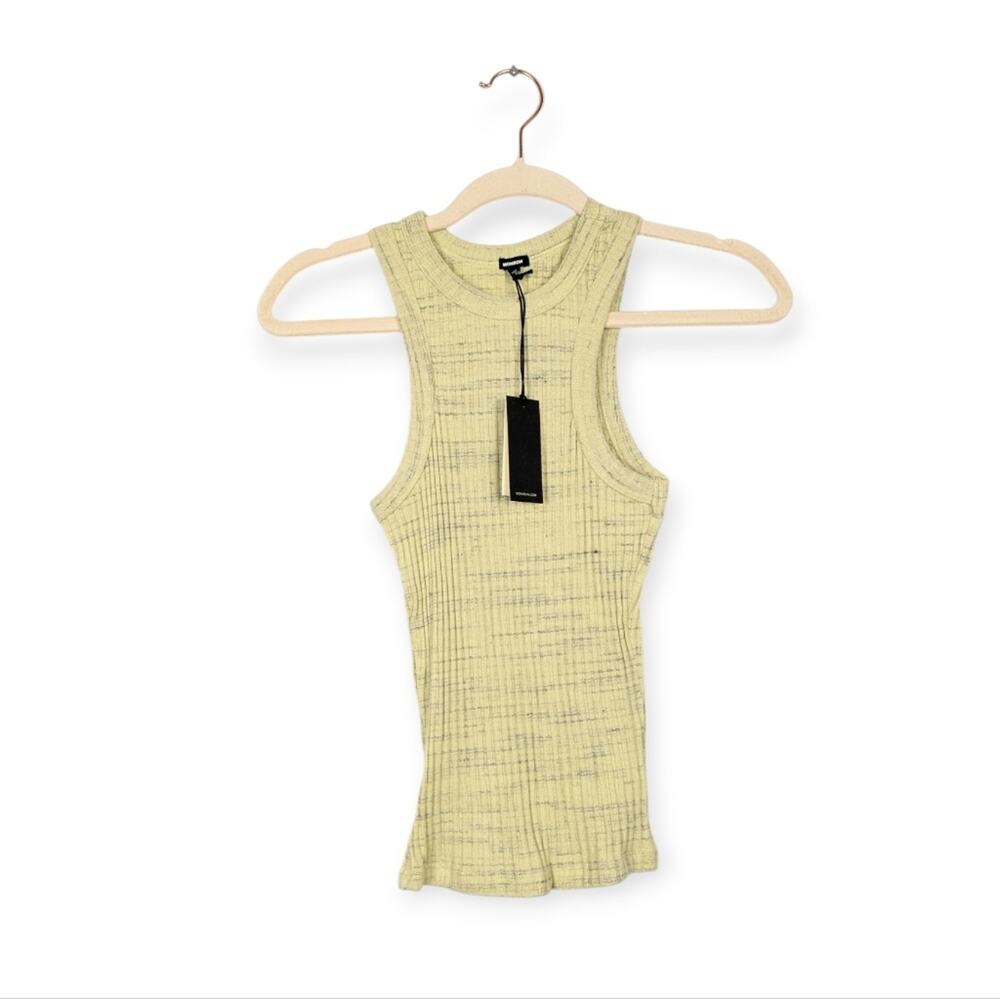 NWT Monrow Light Green Yellow Cosmo Ribbed Cotton Stretch Tank Top Size M